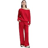 SUUKSESS Women 2 Piece Lounge Matching Set Off Shoulder Sweatshirt Wide Leg Sweatpant