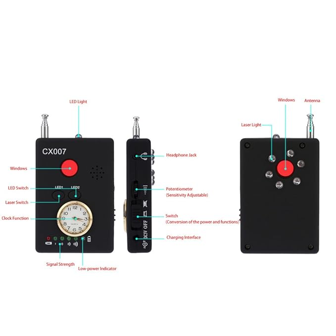 KKmoon Detector de radio de señal (inalámbrico, RF multifuncional, detección automática cámara - Trazador Finder, 1 mhz-6.5ghz, sensibilidad ajustable: ...