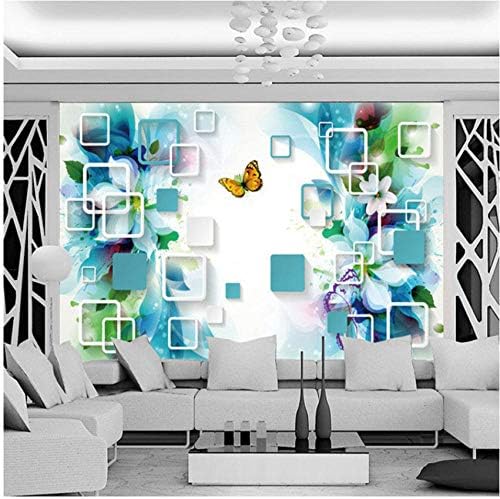 Xbwy 壁画 セール開催中最短即日発送 壁の装飾 青い花蝶ジオメトリ壁画リビングルームの背景レストランシンプルな家の装飾 450x300cm