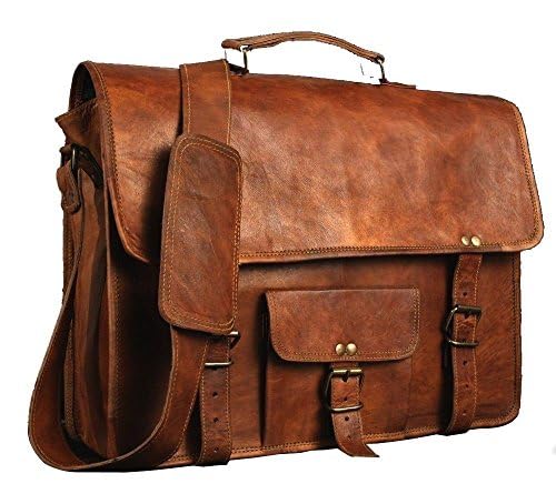 ALASKA EXPORTS Men's Leather Laptop Messenger Bag 15 Inch – Vintage Leather Briefcase for Men | Office Work Satchel Crossbody Shoulder Bag for Business College & Travel (Brown)