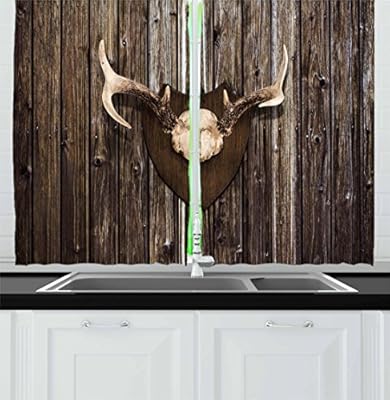 Ambesonne Antler Decor Kitchen Curtains Rustic Home Cottage Cabin