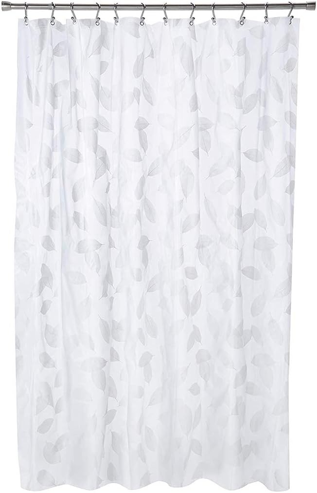 EXCELL Home Fashions Modern Leaf Shower Curtain, PEVA Shower Curtain, PVC Free, No Chemical Odors, 100% Water-Resistant, Rust Resistant Grommets, For Master, Guest Bathroom, 70” x 72”, White