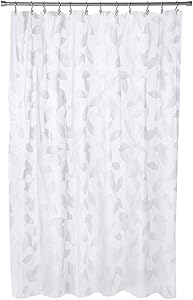 EXCELL Home Fashions Modern Leaf Shower Curtain, PEVA Shower Curtain, PVC Free, No Chemical Odors, 100% Water-Resistant, Rust Resistant Grommets, For Master, Guest Bathroom, 70” x 72”, White
