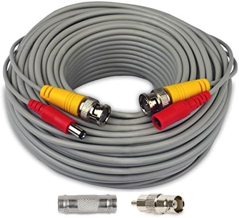 MBro All-In-One BNC Video And Power Cable Wire Cord With Connector For CCTV Security Camera (60 Ft) With RCA Connector And Female To Female