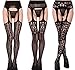The victory of cupid Womens Fishnet Tights Suspender Pantyhose Thigh-High Stockings Black Waisted Pantyhose (one Size, 3-Pairs-03)