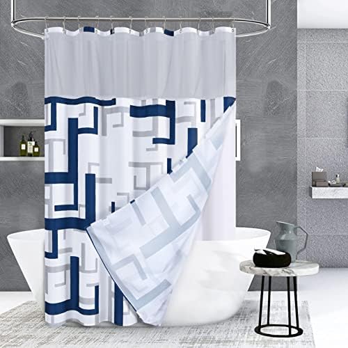 Shower Curtain with Snap in Liner Set,Blue and White Shower Curtains