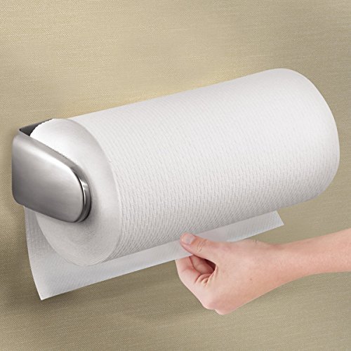 mDesign Wall Mount Paper Towel Holder & Dispenser, Mounts to Wall or Under Cabinet - for Kitchen, Pantry, Utility Room, Laundry, Garage Storage - Holds Jumbo Rolls, Pack of 2, Brushed Stainless Steel