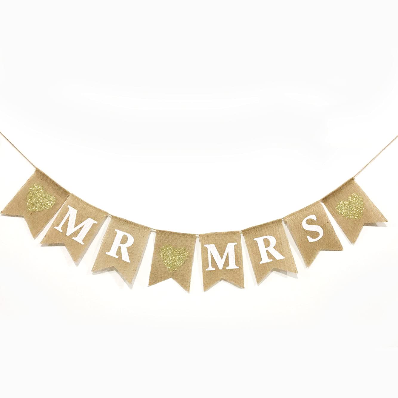 Alnicov MR and MRS Burlap Flag Garland for Wedding Banner,Bridal Shower,Wedding Photo Props,Backdrop or Table Decorations