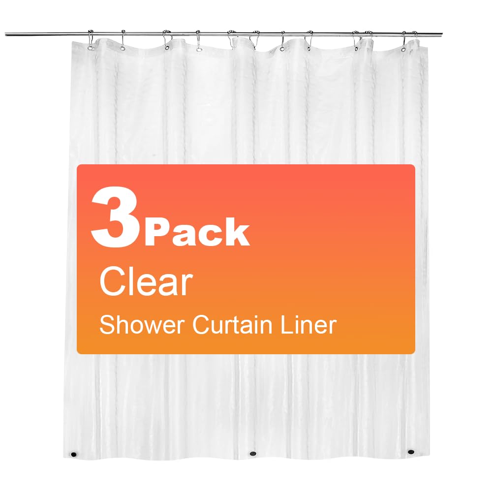 ZEMAHOME 3 Pack PEVA Plastic Shower Curtain Liner Premium Light Weight 72" x 72" Clear Bathroom Shower Showroom Curtain Liner with Rustproof Metal Gromments and Weighted Magnet