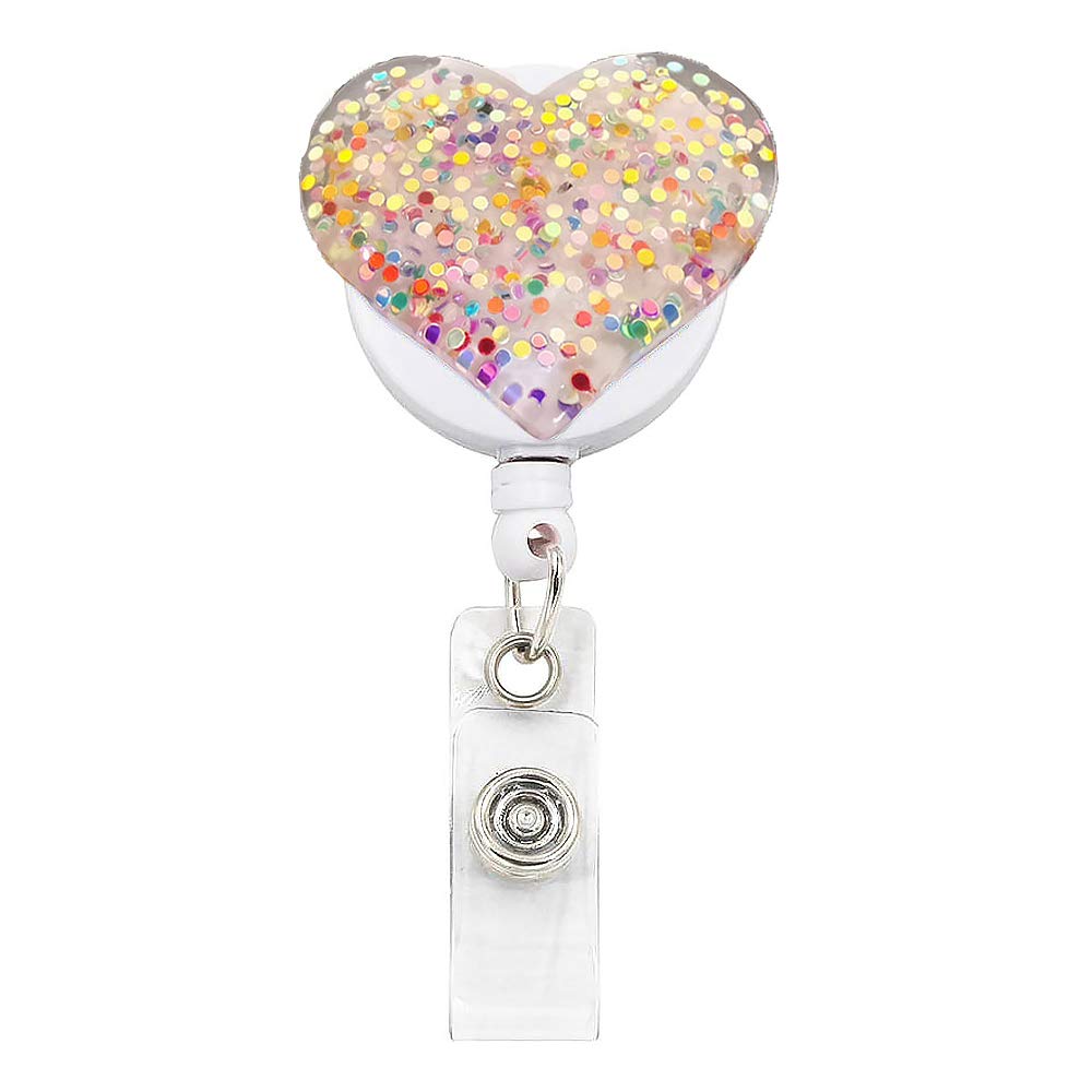 1 Pack Badge Reel Retractable ID Badge Holder with Belt Clip Glittery Heart Yo Yo Badge Reel Door Pass Holder Key Chain for Girls Nurse Teacher Student -Mixed Color
