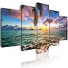 Ocean Beach Wall Art Canvas Print Sea Picture Painting Home Living Room Bedroom Office Decor Sunset (Over Size 60inch x…