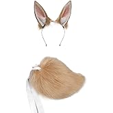 QinRuan Women's Bunny Ears Headwear Faux Fur Rabbit Ears Headbands and Tail Cosplay Party Coustume Set