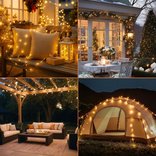 LShun Solar String Lights Outdoor (Warm White), 2-Pack Total 80FT/200 LED Solar Garden Lights Waterproof, 8 Modes Indoor and Outdoor Fairy Lights Copper Wire Lighting for Patio Yard Party Christmas, W
