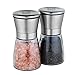 Cuisineye Salt and Pepper Grinder Set with 5 Settings Stainless Steel Handles Clear Glass Body Burr Grinder