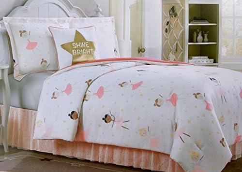 Girls PINK BALLERINA 4pc TWIN Size Comforter Set with Decorative Pillow and TULLE BEDSKIRT