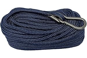 Rainier Supply Co. Boat Anchor Lines & Boat Ropes- Premium Double Braided Nylon Boat Anchor Rope 50 ft x 1/4"| 50ft x 3/8"- Anchor Line, Marine Rope with Thimble & Snap Hook, Boat Rope-Navy Blue