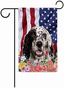 BAGEYOU American Flag with My Love Dog English Setter 4th of July Patriotic Decoraive Garden Flag for Outside Colorful Flowers Summer Home Decor Banner 12.5X18 Inch Printed Double Sided