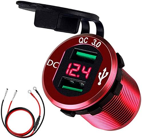 WFFF QC3.0 Dual USB Car Charger LED Digital Display Voltmeter Waterproof Car Motorcycle Cigarette Lighter Socket Charger