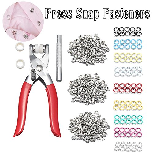 9.5mm 100 Sets 10 Colors Metal Sewing Buttons Prong Ring Press Studs Snap Fasteners + Clip Pliers DIY Ideas