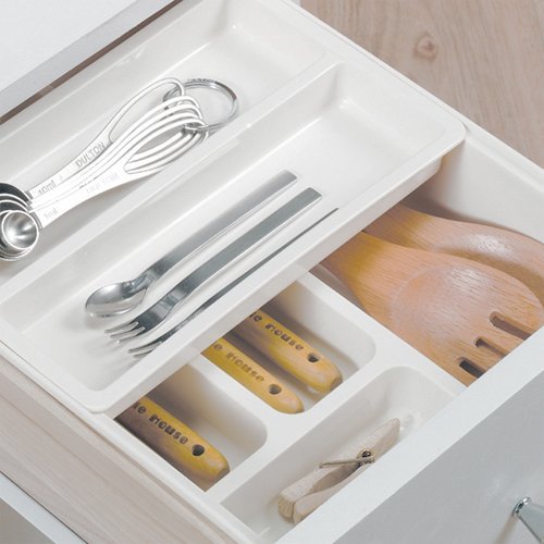 Hiware Double Tiered Cutlery Tray Drawer Insert Plastic Utensil