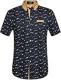 SSLR Men's Printing Pattern Casual Short Sleeve Shirt (Large, Blue(False Diamond Collar))