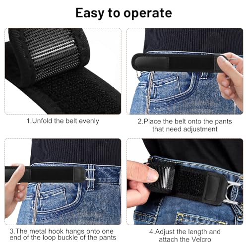 Puasok 2 Pieces Belt Without Buckle Kit, Elastic Tactical Belt with Metal Hook, Invisible Waist Belt for Men and Women, for Work, Leisure