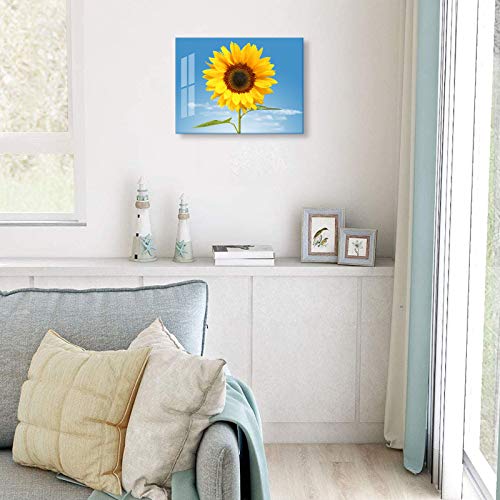 Sunflower Decor for Bedroom Wall Decoration 12x16inch with Frame Sunflowers Canvas Wall Art for Bathroom Decor Blue Sky Wall Picture for Living Room Yellow Flower Kitchen Decor