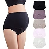 Mama Cotton Women's Over The Bump Maternity Panties High Waist Full Coverage Pregnancy Underwear Multi-Pack (S-4XL)