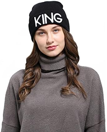 KLV CO Stretch Cable Cuffed Beanie Hat - Embroidered Raised Cuff Knit Cap - Warm Winter Skull Cap - Black (King)