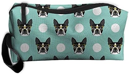 Boston Terrier Dog Blue Cute Multifunction Portable Make-up Mini Bag Makeup Bag Sewing Kit Medicine Bag Cosmetic Bag For Home Office Travel Camping Sport Gym Outdoor