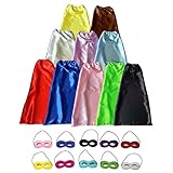 LEILE Children Superhero Dress Up Party Capes with Soft Masks Pack of 20 pcs (10 Sets 10 Colors)
