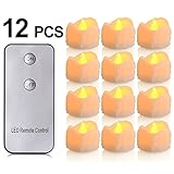 Battery Candles with Remote, 12 Packs PChero Battery Operated Candle LED Unscented Flickering Flameless Tea Lights, Last up to 48 hours, Perfect for Birthday Wedding Party Home Decor - [Yellow]