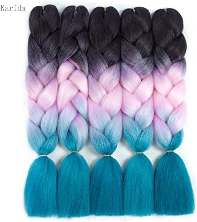 Braiding Hair 5pcs Synthetic Jumbo Braids Hair Extensions High Temperature Twist Braiding Hair by Karida (24inch, 43#-black-pink-lake blue)