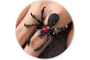 ANGLEQUEEN Punk Halloween Spider Rings for Women Knuckle Black Spider Web Bat Ring Gothic Vintage Dark Crystal Ring Red Rhinestone Statement Rings Halloween Witch Jewelry