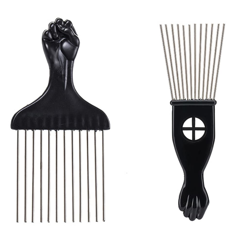 2 Pcs Afro Hair Picks,Metal Hair Pick Comb,African American Hair Brush,Metal Beauty Pick Comb Black,For Men And Women,For All Types Of Hair