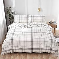 SAIWER Striped Duvet Cover Set, 1 King Size Duvet Insert Cover with 2 Pillow Cases - 100% Cotton, Black Stripes with White Solid Fabric- King