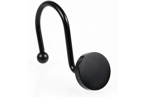 Black Shower Curtain Hooks Rings: Round Button Design Rustproof Heavy Metal Shower Curtain Rings for Bathroom - Modern Simple