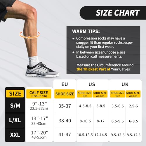 CAMBIVO Compression Socks Women Men 2 Pairs, Compression Socks 15-20 mmHg, Varicose Veins Compression Stockings, High Socks, for Sport, Running, Airplane, Cycling, Hiking, Nurse