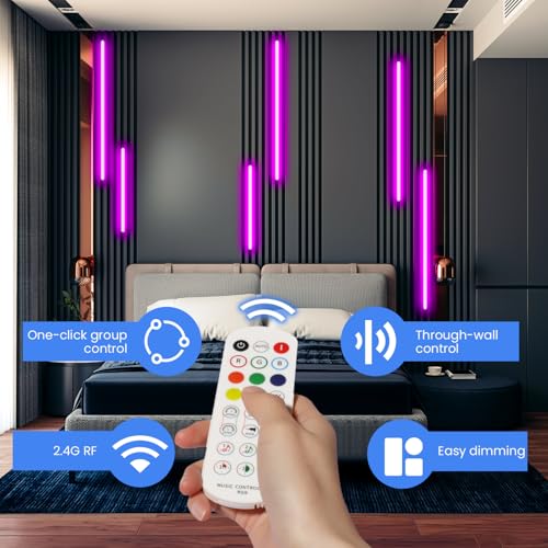 SHUNLEE 6 Pcs RGB Black Smart Acoustic Wall Panel Lights, WiFi Recessed Wall panel LED Lighting Strip Kit Compatible with Alexa / 2.4G Remote, Self-Adhesive for Shelf, Wood Slat (40*2+60*2+90*2 cm)