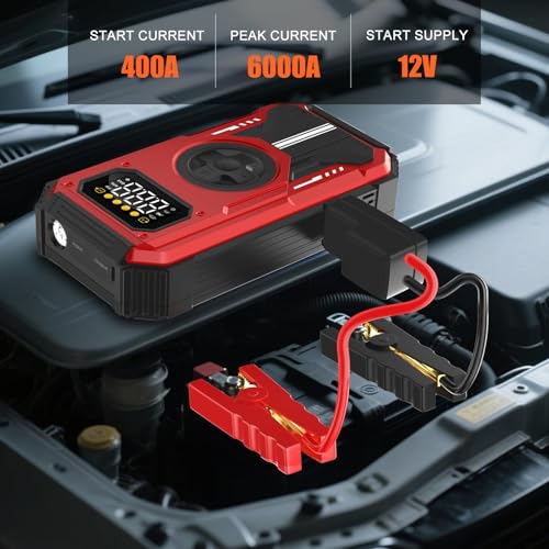 VANLYTPET Arrancador de Batería de Auto Portátil 6000A con Compresor 150PSI 12V