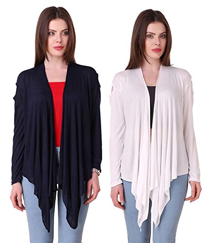 kiba retail women's stylish ring shrug combo latest design trendy cold-shoulder shrug for women/girls solid color plain full sleeve front open viscose shrug