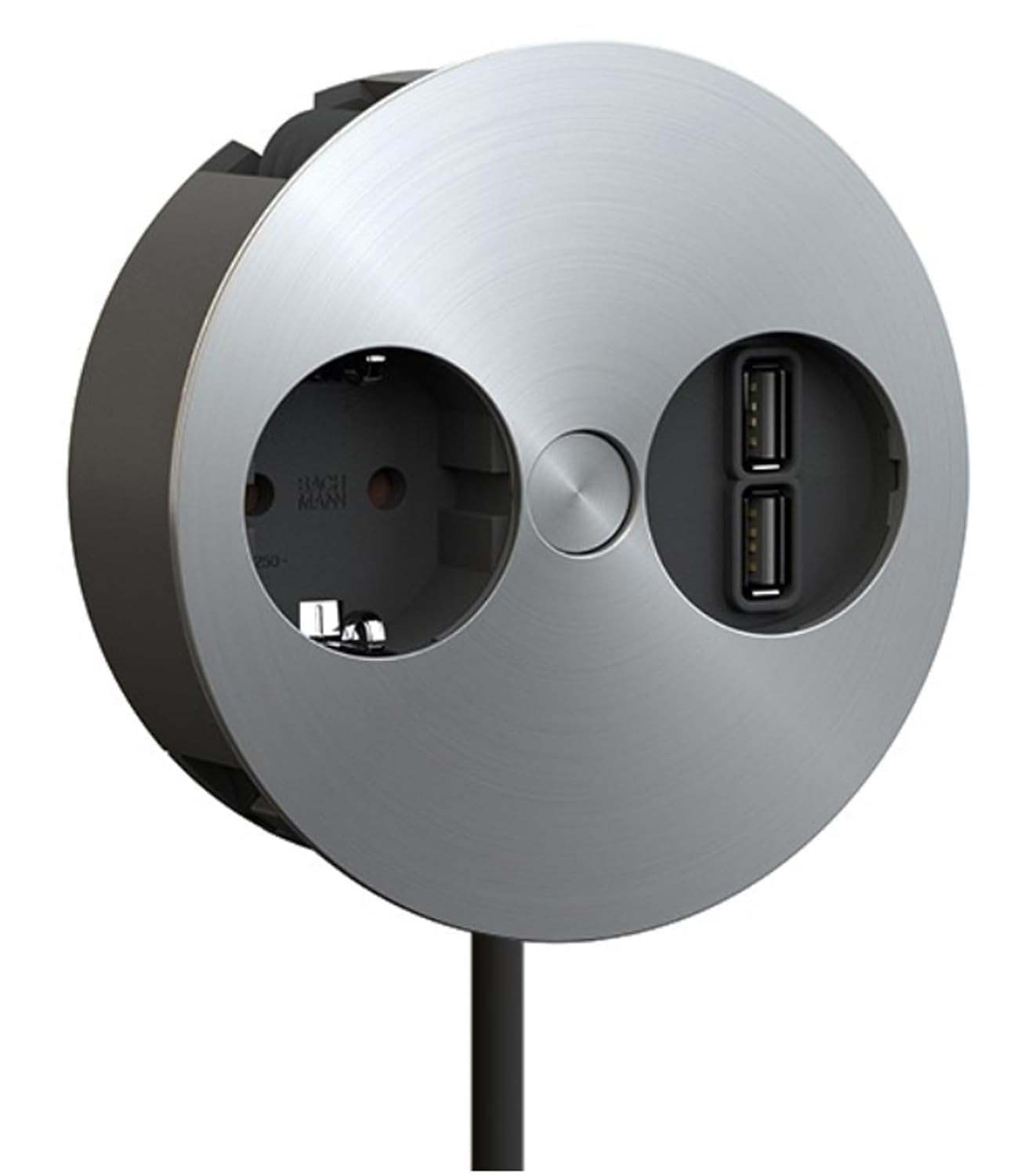 Bachmann Twist 2S Einbausteckdose with USB Charger, stainless steel