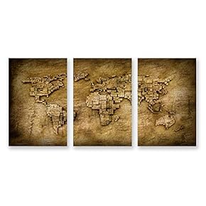 3 Panel Canvas Wall Art World Map Pictures Home Wall Decorations for Bedroom Living Room Paintings Canvas Prints Framed - 16"x24" x 3 Panels