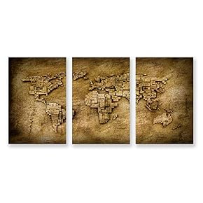 3 Panel World Map Pictures Home Wall for...