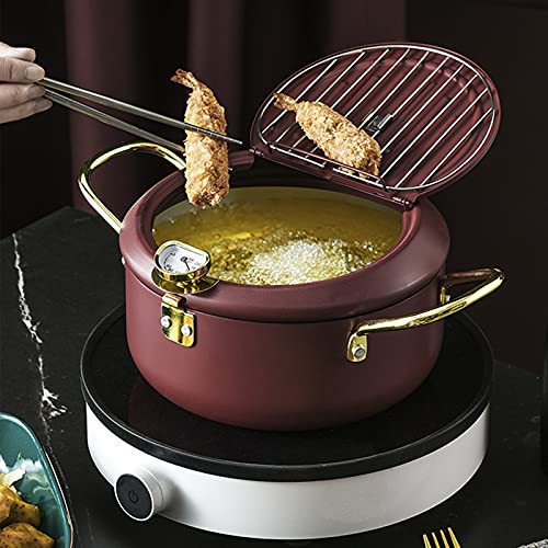 LEPO Fryer Frying Pot, Japanese Tempura Fryer with Thermometer, Lid And