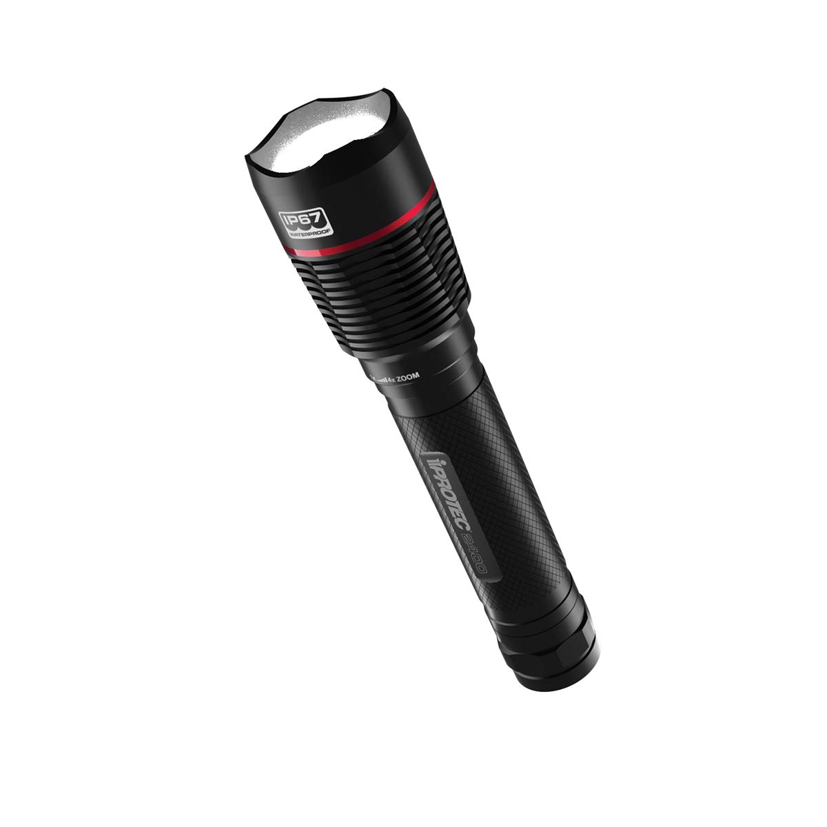 iProtec Outdoorsmen 2400 Series Flashlight, Waterproof and Impact Resistant with 346 Meter Beam, 16x Zoom, And Glow-In-The-Dark Rear Button, Black, Large