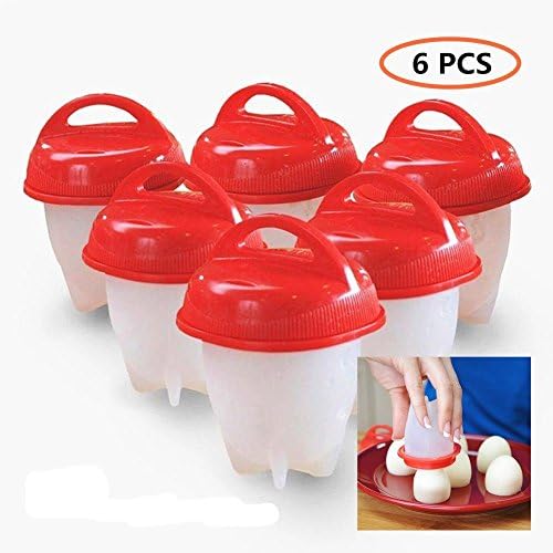 Silicone Egg Boil, Egg Cooker - Hard Boiled Eggs without the Egg Shell , BPA Free, Non Stick Silicone (6 Egg Cups, Red) (Red, 6 Egg Cups)