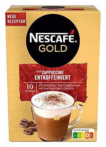 NESCAFÉ Gold Typ Cappuccino Entkoffeiniert, Getränkepulver aus entkoffeiniertem löslichem Bohnenkaffee, 1er Pack (à 10 x…