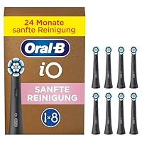 Oral-B iO Sanfte Reinigung Aufsteckbürsten — ORIGINAL Zahnbürstenaufsatz für Elektrische Oral-B iO Zahnbürsten — Ersatzbürsten, Bürstenköpfe für empfindliches Zahnfleisch & Zähne — Schwarz, 8 Stück