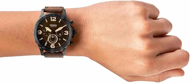 Orologio Nate da uomo, movimento cronografo al quarzo, cassa 50 mm in acciaio inossidabile nero con cinturino in vera pelle, JR1487, Marrone